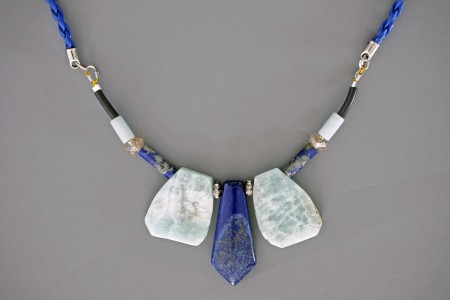 Motif de LAPIS et AMAZONITE sur cuir : CHAKRA frontal et laryngé